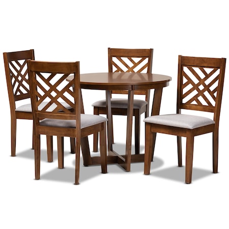 Baxton Studio Alena Grey Upholstered and Walnut Wood 5-Piece Dining Set 169-9881-10897